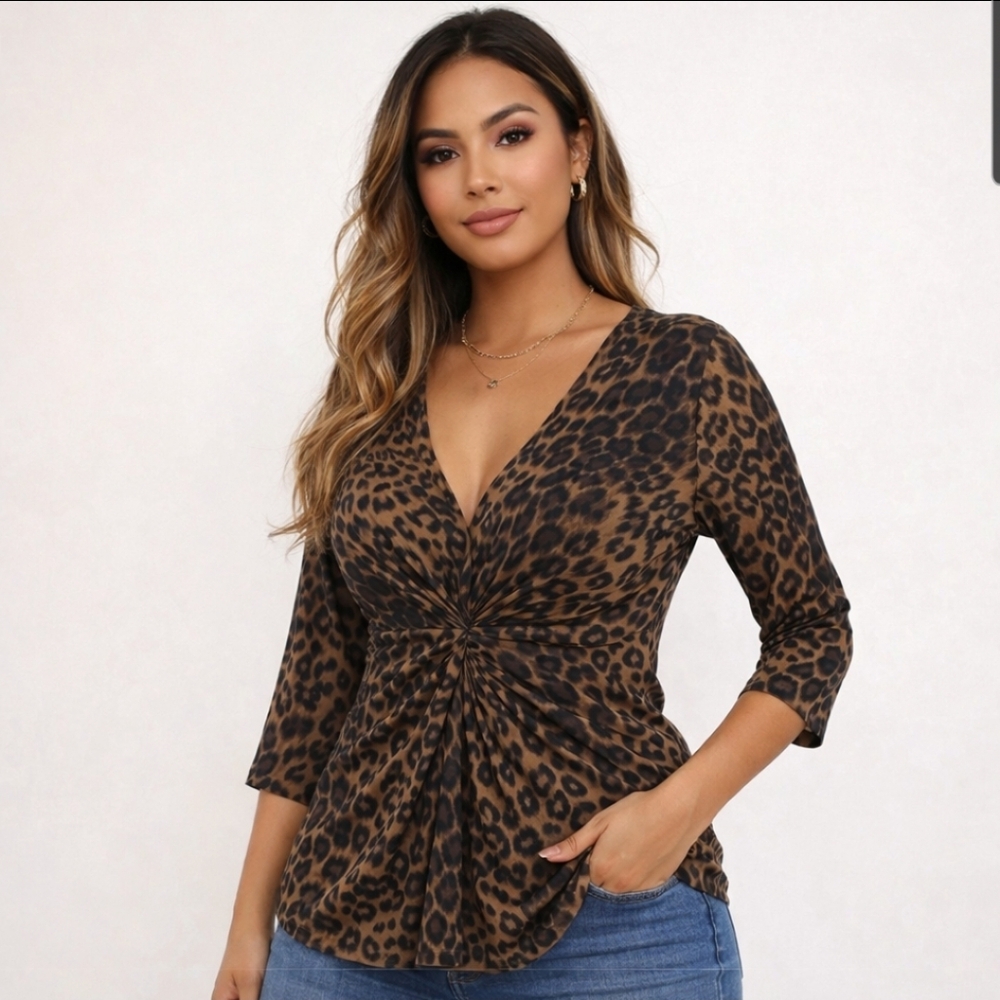 5x$25 New York Co. Leopard animal print 3/4 sleeve stretchy top